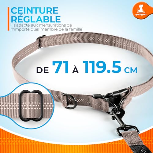 SparklyPets - Hands Free Dog Leash with Reflective Stitches - Waist Leash for Medium & Large Dogs Walking, Hiking, Training, Jogging, Canicross, Running - color: Brown, size: 1 dog M/L