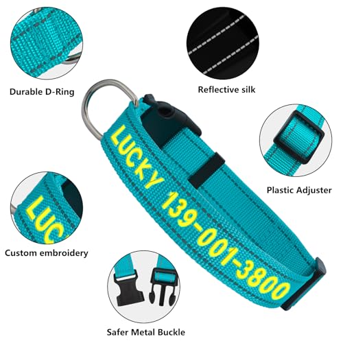 DIY Personalized Embroidered Dog Collar - Custom Hand-Stitched Name & Number, Reflective Adjustable Pet Collar for Small/Medium/Large Dogs & Cats, Durable Nylon with Steel D-Ring (Hotpink, Large) - color: Hotpink, size: Large
