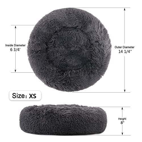 Calming Donut Dog Bed for Small to Medium Dogs & Cats - Plush Faux Fur Anti-Anxiety Pet Bed with Machine Washable Cover & Non-Slip Base - color: Dark gray, size: X-Small 15.7''