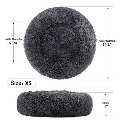 Calming Donut Dog Bed for Small to Medium Dogs & Cats - Plush Faux Fur Anti-Anxiety Pet Bed with Machine Washable Cover & Non-Slip Base - color: Dark gray, size: X-Small 15.7''