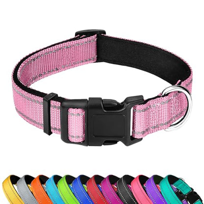 Reflective Dog Collar, Adjustable Soft Neoprene Padded Nylon Pet Collars with Buckle for Puppy and Small Dogs, Cats, Light Pink,XS - color: Light Pink, size: X-Small