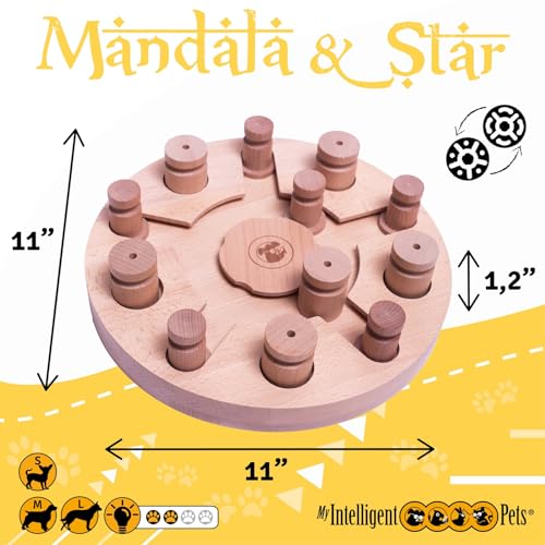MY INTELLIGENT PETS Mandala and Star - Interactive Wooden Puzzle Toy for Dogs, Brain Game for Mental Stimulation and Enrichment, Fun and Challenging Toy for Smart Pets