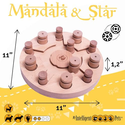 MY INTELLIGENT PETS Mandala and Star - Interactive Wooden Puzzle Toy for Dogs, Brain Game for Mental Stimulation and Enrichment, Fun and Challenging Toy for Smart Pets