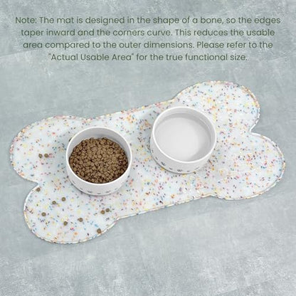 PWTAA Dog Food Mat Anti-Slip Silicone Dog Bowl Mat Thicker Pet Placemat Waterproof Cat Feeder Pad with Raised Edge Puppy Kitten Feeding Mats Suitable Small Medium-Sized Dogs Cats Eating Tray - color: Donut White, size: 19.4" x 9.8"