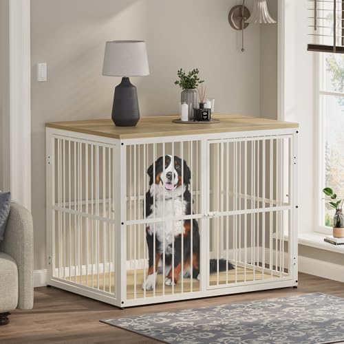 Lyromix 43'' Dog Crate Furniture with 3 Doors, XL Wooden Crate End Table, Heavy Duty Indoor Puppy Cage Kennel for Medium to Large Dogs, Multiple Units Can be Combined, Natural Beech - color: Natural Beech, size: 43.3"L x 29.9"W x 33.1"H