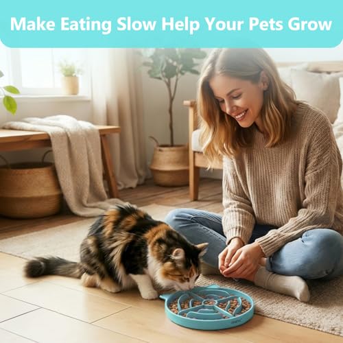 YINEYA 2 Pcs Silicone Slow Feeder Cat Bowl, Cat Slow Feeder for Food Training, Interactive Puzzle Bowls for Puppy, Kitten Dishes to Prevent Overeating, Treat Toys Suitable for Dry and Wet Food - color: Blue & Green