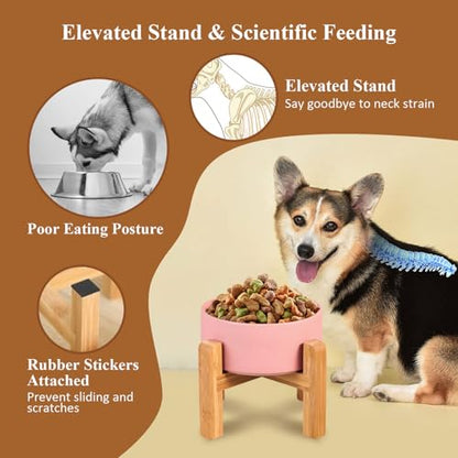 Yellow Ceramic Elevated Raised Cat Bowl with Wood Stand No Spill Pet Food Water Feeder Cats Small Dogs - color: Yellow, size: Medium Dog Bowls 850ML*1