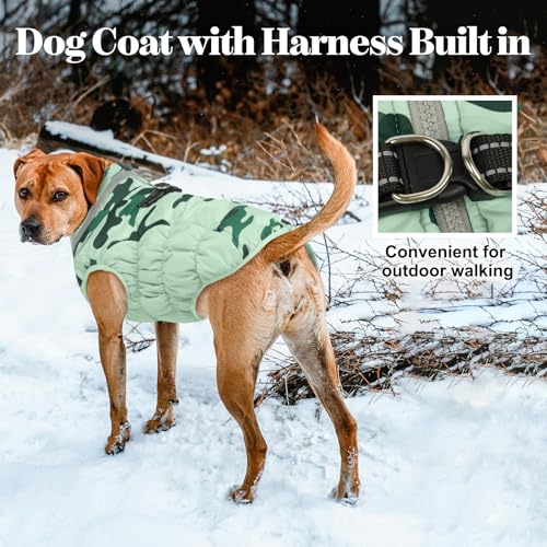 Lelepet Warm Dog Winter Coat Dog Coats for Small Dogs Waterproof Dogs Jacket with Harness Built in Reflective Cold Weather Coats Windproof Zip-Up Winter Fleece Vest Snowsuit Chihuahua XS - color: Mint Camo, size: X-Small