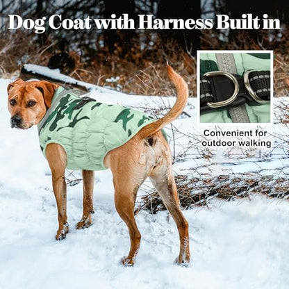 Lelepet Warm Dog Winter Coat Dog Coats for Small Dogs Waterproof Dogs Jacket with Harness Built in Reflective Cold Weather Coats Windproof Zip-Up Winter Fleece Vest Snowsuit Chihuahua XS - color: Mint Camo, size: X-Small