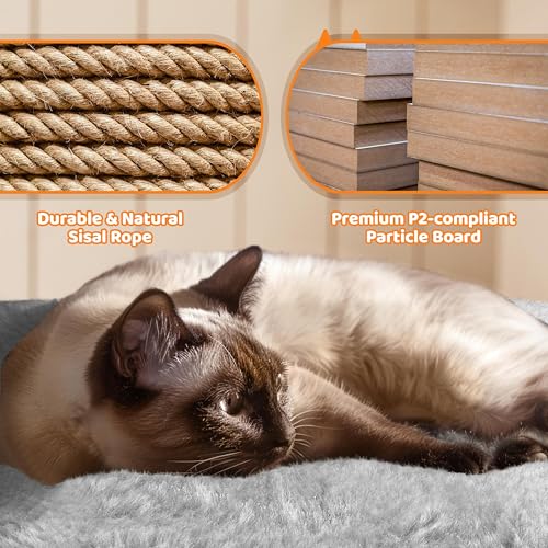 Yaheetech | 68.5in Cat Tree | for Large Cats | Multi-Level Cat Tower with 3 Wide Perches, Large Condo | Stable Pet Play House w/Sisal-Covered Scratching Posts & Board | Light Gray - color: Light Gray, size: 68.5in