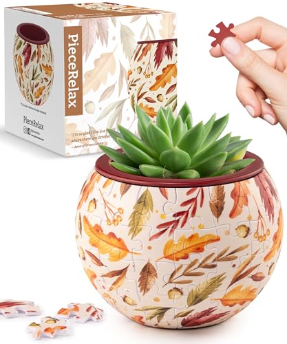 PieceRelax 3D Puzzle Planter 80 Pieces - Flower Pot - Dancing Leaves in Fall, for Mom, Home Decor Flower Pots for Indoor Cactus, Succulents Pots [K1108] - color: Dancing Leaves in Fall