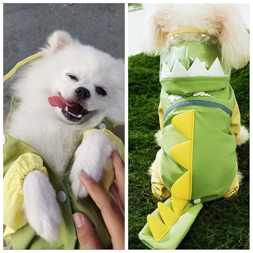 Waterproof Dog Raincoat, Dinosaur Design, Full Body Protection with Elastic Trousers, for Small Dogs (Green, Large) - color: Green, size: Large