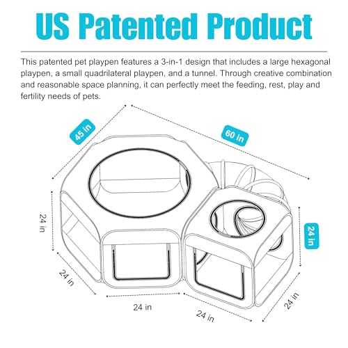 Portable Dog Playpen 2-Room with Tunnel, 3-in-1 Large Cat Crate Play Enclosure with Separate Areas, Foldable Pet Playpen for Puppy Kitten and Small Animals Indoor Outdoor - size: Large