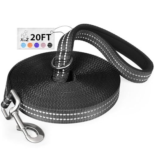 Long Dog Leash XiaZ Training Leashes 10/15/20/30/50/100ft Long Lead for Dogs 20ft Training Leash for Outside Black 20 Foot Nylon Padded Handle Reflective Hiking Yard - color: D-Black, size: 20 Feet