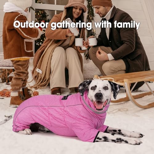 Four Legged Dog Winter Coat for Small Dogs, Warm Puppy Onesie Clothes Christmas, Reflective Turtleneck Dog Jacket with Buckles & D-Rings, Puffer Cold Weather Coat Zipper - color: Pink, size: Medium