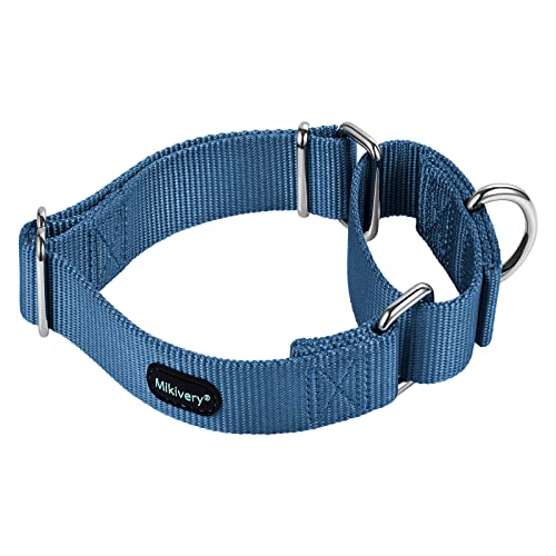 Mikivery Martingale Dog Collar Nylon Adjustable and Safety Training Colourful Comfortable Metal Buckle Pet Collars for Small Medium and Large Dogs(Haze,M) - color: Haze, size: M