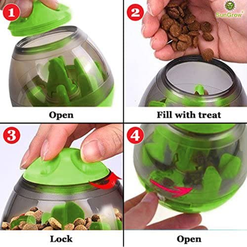 SunGrow Puppy, Small Dog Breeds, and Cat Treat Ball, Slow Pet Feeder, Boredom Buster, Adjustable Food Dispenser, Ends Naughty Chewing and Bloat, Encourages Exercise, Interactive Puzzle Feeder, 4.6” - color: Green