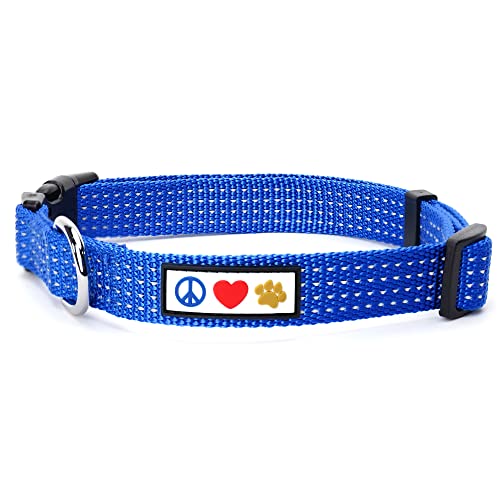 Pawtitas Reflective Dog Collar for Small Dogs – Adjustable Nylon Puppy Collar with Quick-Release Buckle | Fits Neck 11–16 in | Night Safety Training Collar | S | Blue - color: Blue, size: Small (Pack of 1)