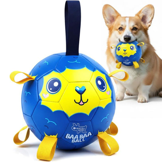Race&Herd 7.5" Jolly Soccer Ball for Dogs - Tough Durable Dog Ball Toy with Straps, Pet Bouncy Herding Balls for Dogs, Floating Dog Balls with Tags for Water Fetch, BaaBaaBall (Ocean) - color: Ocean 7.5" Compact Herding Ball, size: 7.5"