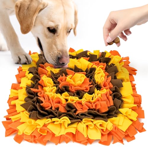 LIVEKEY Pet Snuffle Mat for Dogs, Dog Feeding Mat, Nosework Training Mats for Foraging Instinct Interactive Puzzle Toys (Orange&Yellow&Brown) - color: Orange&Yellow&Brown