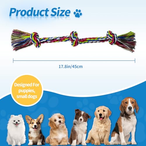 WDZZHOT [2 Pack] Dog Rope Toys, Dog Chew Toy for Medium and Small Dogs, 3 Knots Heavy Duty Puppy Rope Toy, 100% Cotton Tug of War Dog Toys for Boredom, Teeth Cleaning - color: red+blue