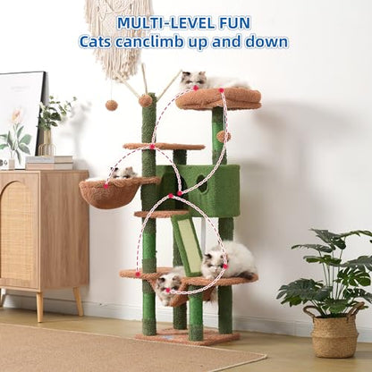 Hey-brother Cat Tree, 53 inch Cat Tower for Indoor Cats, Cat House with Padded Platform Bed, Toy Balls, Large Cozy Condo, Hammocks and Sisal Scratching Posts, Cactus MPJ019SCA - color: Cactus