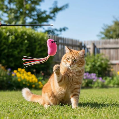 5PCS Premium Catwandtoy Accessories with Ribbons, Cat Mouse Toy for Indoor Catkitten Play Flopping Toy Filled Soft Plush Interactive No Catnip Feline Chew Plaything for Indoor Cats Kitten Exercise