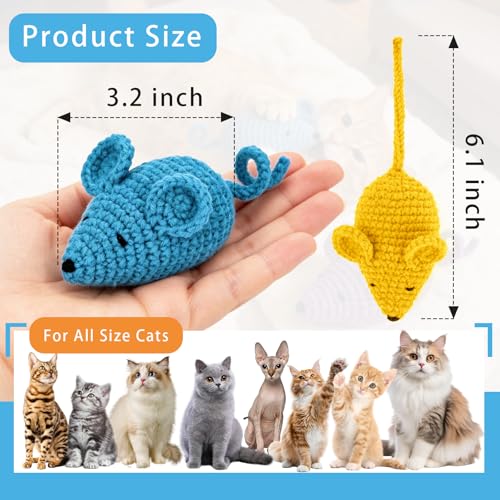 Retro Shaw Catnip Toys Crochet Mouse 6 Pcs - 100% Natural Catnip & Silvervine Blend Yarn Cat Nip Mice, Durable Hand-Knitted Teething Chew Toy for Indoor Cats & Kittens, Interactive Play & Dental Care - style: Mouse-6