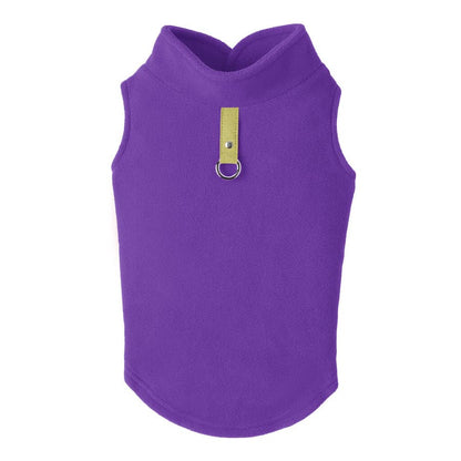 Gooby Fleece Vest Dog Sweater - Lavender, Medium - Warm Pullover Fleece Dog Jacket with O-Ring Leash for Small to Medium Dogs - color: Lavender, size: Medium (Around 11-lb)