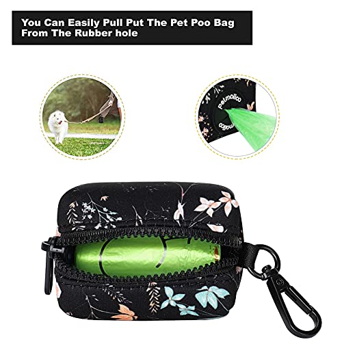 Dog Poop Bag Holder Leash Attachment, Waste Bag Dispenser Zippered Pouch - 2 Pack, Fits Any Leash, Includes Free Roll of Bags, Yellow White Blooming - color: Yellow White Blooming