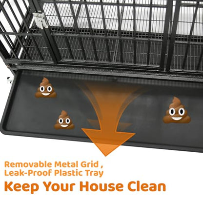 Homey Pet 37 Inch Heavy Duty Dog Crate for Medium Dogs, Stackable Dog Cage with Four Lockable Wheels, Removable Tray & Grid, Open Top, Escape Proof Dog Kennel Indoor - size: 37"L