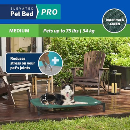 Coolaroo Pro Elevated Dog Bed - Low-Profile Access, Moisture-Resistant Cover, Breathable Fabric & Tool-Free Setup, Brunswick Green, Medium - color: Brunswick Green, size: Medium