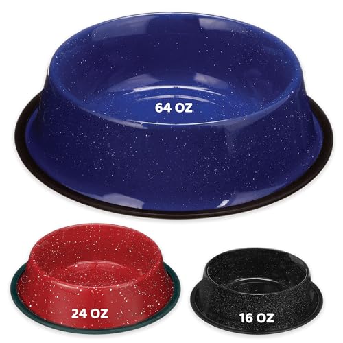 Palz&Co Speckled Stainless Steel Dog Bowl with Non Slip, No Spill Base, Pet Bowl for Food & Water (Blue, Large 64 Oz) - size: Blue 64 Oz