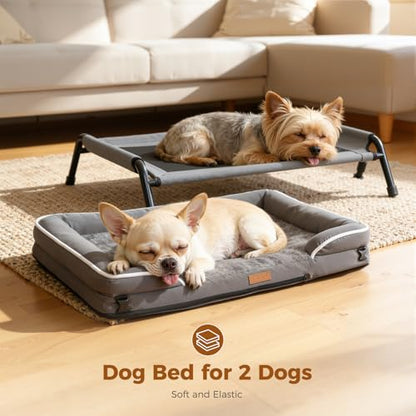 Outdoor Elevated Dog Beds for Small Dogs, Portable Indoor & Outdoor Cooling Raised Cot Pet Hammock Bed with Skid-Resistant Feet, Frame with Breathable Mesh - size: 31.7"L x 26.4"W x 8.7"Th