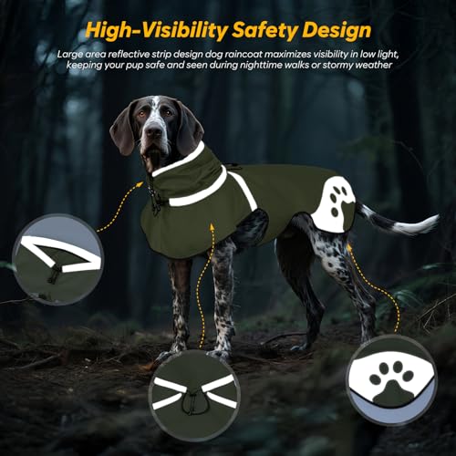 Dog Raincoat for Medium Dogs,Dog Rain Jacket Waterproof,for Adventures, Walking, Hunting（M,Dark Green） - size: Medium