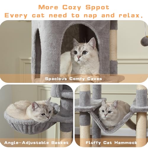 Letkind 70-Inch Cat Tree,Large Cat Tree Tower with Hammock, Scratching Post, Condo and Multi-Level Cat Tower for Large Cats, Cat Activity Center Playhouse, Light Gray LCT016 - color: Light Grey