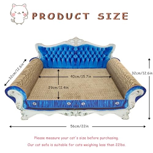 Luxury Cardboard Cat Scratcher Sofa Bed, Couch Shaped Cat Scratching Board, Scratch Lounge with Catnip, Scratcher for Indoor Cats Kittens Kitties - color: Blue Crown