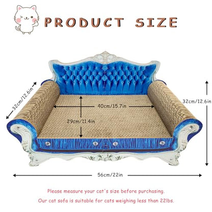 Luxury Cardboard Cat Scratcher Sofa Bed, Couch Shaped Cat Scratching Board, Scratch Lounge with Catnip, Scratcher for Indoor Cats Kittens Kitties - color: Blue Crown