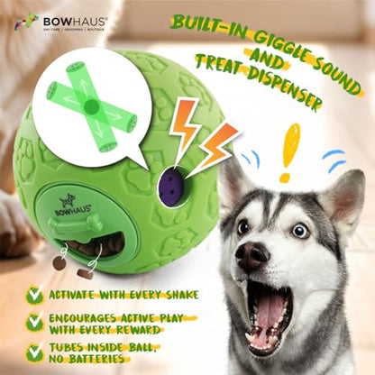BOWHAUS Giggle Ball for Dogs, 5.5 Inch Interactive Treat Dispensing Ball, Indestructible Fun Squeaky Dog Chew Exercise Toy, Non-Toxic Durable PVC Wobble Giggle Toy for Indoor Outdoor Play - style: Treat Ball - Classic Style