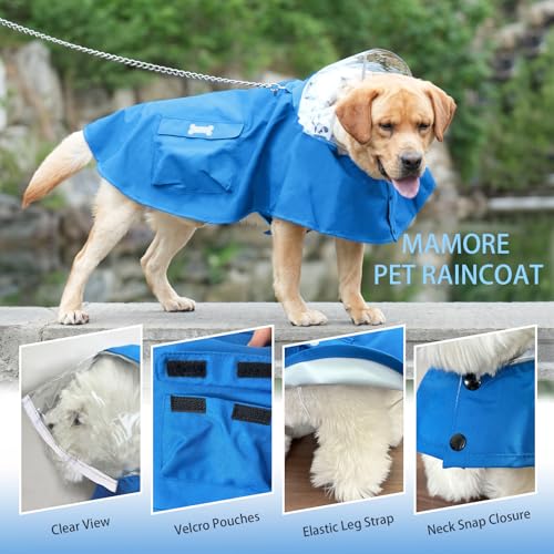 Dog Raincoat Waterproof, Adjustable Reflective Hooded Dog Rain Poncho with Leash Hole for Small Medium Large Dogs (Blue, Small) - color: Blue, size: Small(9-13lb)