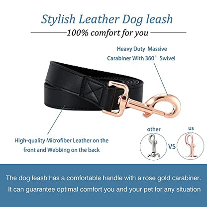 Dog Collar and Leash Set.Soft and Easy to Clean Vegan Leather with Rose Gold Metal Buckle for Small Medium Large Dogs (Black, S(12.2"-16.9")) - color: Black, size: S