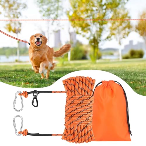 25 ft Dog Leash, Long Leash for Dogs Outside, Dog Tie Out Cable, Lead for Camping, Tether for Yard, Line (Orange) - color: Orange, size: 25FT