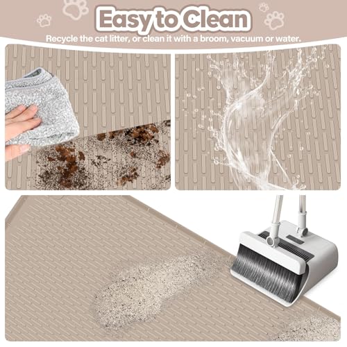 Kalolary Cat Litter Box Mats, Large 34" x 22" Silicone Cat Mat, Easy to Clean Kitty Litter Trapping Mat, Soft on Kitty Paws, Waterproof, Urine-Proof Kittys Litter Mats for Floor, Beige - color: Beige: 86x56cm