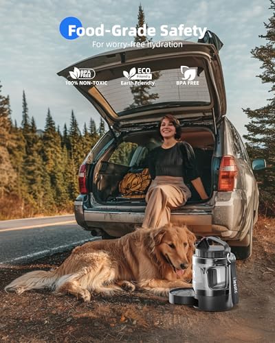 lesotc Dog Travel Water Bottle Portable with Pull-Out Drinking Bowl, 77oz Large Travel Water Bowl Dispenser for Dogs Camping Essentials Hiking Beach Road Trip Park Walking On The Go Must Haves, Black