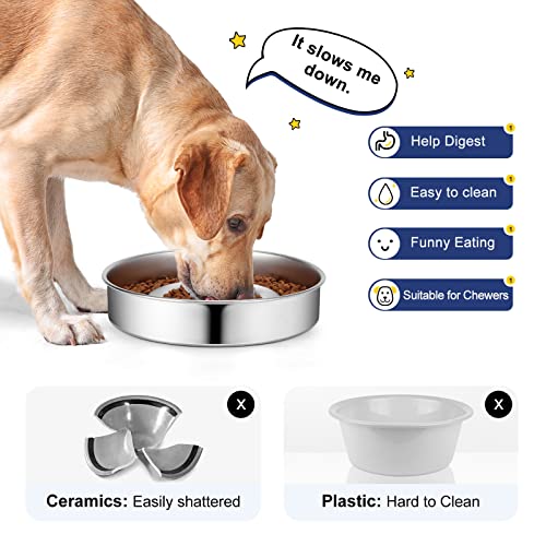 AIPERRO Stainless Steel Non Slip Slow Feeder Dog Bowl, 4 Cups Metal Dog Food Bowls for Medium and Large Dogs, Fun Bloat Stop Pet Bowl Dogs Water Bowl for Fast Eaters, Slows Down Pets Eating - size: 4 Cups/ 2.0" Deep (Max 6Cups)