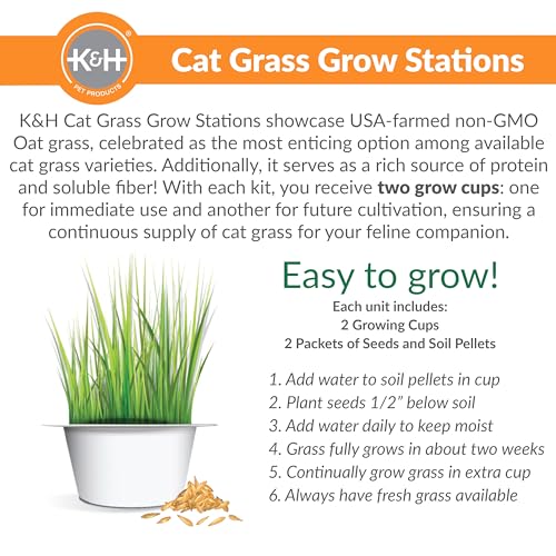 K&H Pet Products EZ Mount Cat Window Perch Deluxe Bolstered Kitty Sill with Cat Grass Grow Station - Hammock Window Bed for Indoor Pets, Home Grown Grass Toy for Bored Indoor Felines