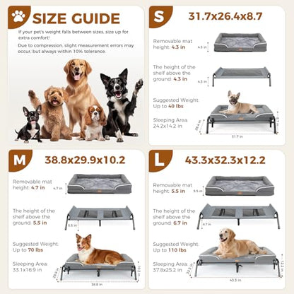 Cooling Elevated Dog Bed for Large Dogs, Portable Indoor & Outdoor Raised Dog Bed with Breathable Mesh,Pet Hammock Cots with Removable Dog Beds - size: 38.8"L x 29.9"W x 10.2"Th