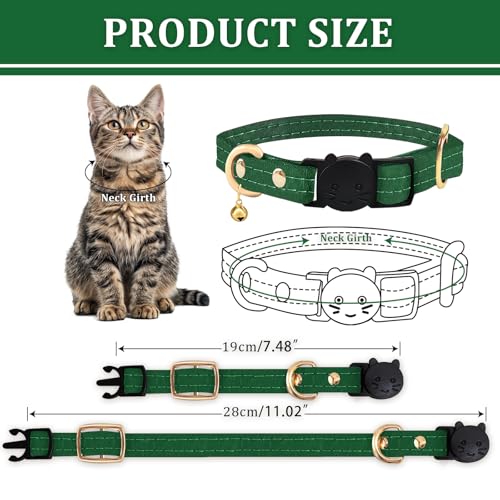 Cat Collar Breakaway with D-Ring and Safety Buckle, Adjustable, Soft Sheep Leather and Lightweight for Kittens and Small Pets(Neck Fit 7.5"-11", Green) - color: Green（7.5" - 11"）