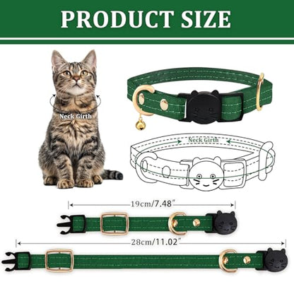 Cat Collar Breakaway with D-Ring and Safety Buckle, Adjustable, Soft Sheep Leather and Lightweight for Kittens and Small Pets(Neck Fit 7.5"-11", Green) - color: Green（7.5" - 11"）