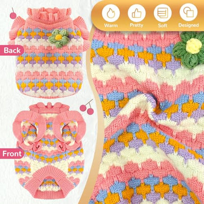 BAEJMJK Cute Flower Small Dog Sweater Soft Girl Dog Clothes Turtleneck Warm Pet Puppy Knitted Pullover Princess Dogs Cats Outfits(Pink,Large) - color: Pink, size: Large